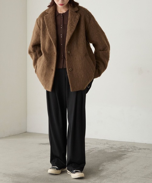 BONLECILL(ボンルシール)の「シャギーメルトンカーブスリーブテーラードジャケット/コート(テーラードジャケット・レディース・チャコールグレー/モカ/ネイビー・FREE)」の18枚目の写真