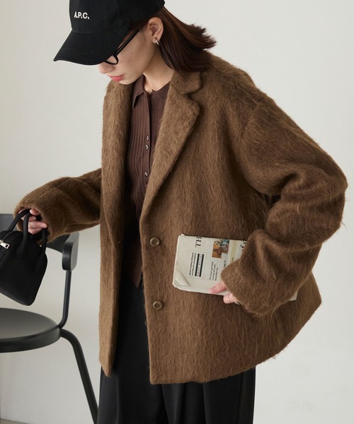 BONLECILL(ボンルシール)の「シャギーメルトンカーブスリーブテーラードジャケット/コート(テーラードジャケット・レディース・チャコールグレー/モカ/ネイビー・FREE)」の20枚目の写真