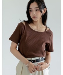 スムースカットソーレーヤード風アシンメトリー半袖Tシャツ