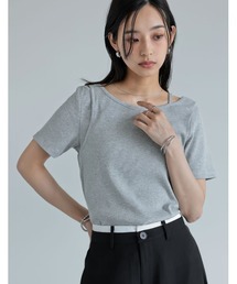 スムースカットソーレーヤード風アシンメトリー半袖Tシャツ