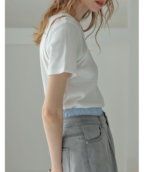 Re:EDIT(リエディ)の「スムースカットソーレーヤード風アシンメトリー半袖Tシャツ(Tシャツ/カットソー・レディース・ホワイト/ブラック/グレー/ブラウン・LARGE/MEDIUM)」の19枚目の写真