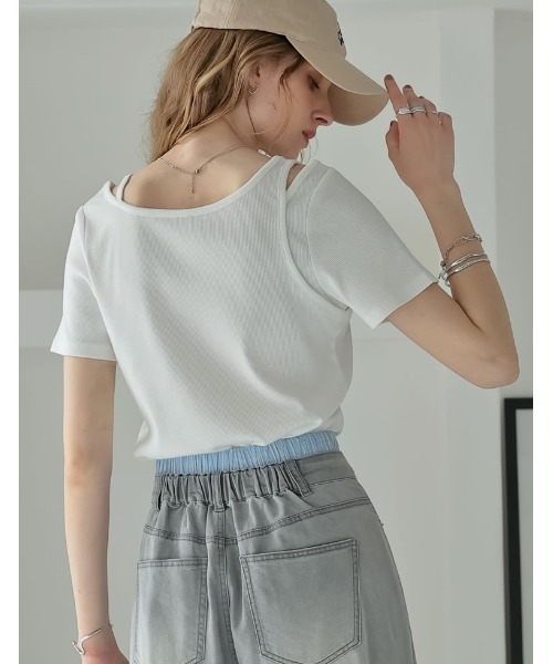 Re:EDIT(リエディ)の「スムースカットソーレーヤード風アシンメトリー半袖Tシャツ(Tシャツ/カットソー・レディース・ホワイト/ブラック/グレー/ブラウン・LARGE/MEDIUM)」の20枚目の写真