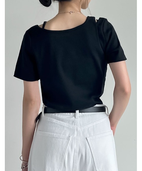 Re:EDIT(リエディ)の「スムースカットソーレーヤード風アシンメトリー半袖Tシャツ(Tシャツ/カットソー・レディース・ホワイト/ブラック/グレー/ブラウン・LARGE/MEDIUM)」の7枚目の写真