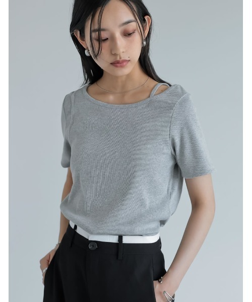 Re:EDIT(リエディ)の「スムースカットソーレーヤード風アシンメトリー半袖Tシャツ(Tシャツ/カットソー・レディース・ホワイト/ブラック/グレー/ブラウン・LARGE/MEDIUM)」の12枚目の写真