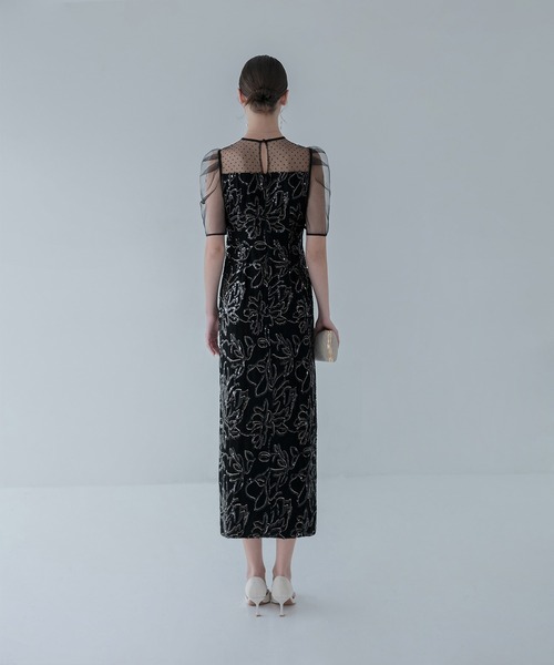 LEJA】ドットチュールフラワースパンコールIラインドレス