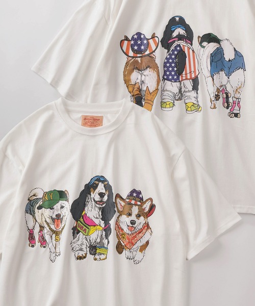 make a ray!（メイク ア レイ！）の「【81】フロント＆バック イヌネコ BIGレトロイラスト デザイン ヘビーウェイト オーバーサイズ Tシャツ/半袖Tシャツ（Tシャツ/カットソー・メンズ・ブラック/ブラック系その他/チャコールグレー/アッシュグレー/イエロー/ホワイト/ホワイト系その他・M/L/XL）」の3枚目の写真