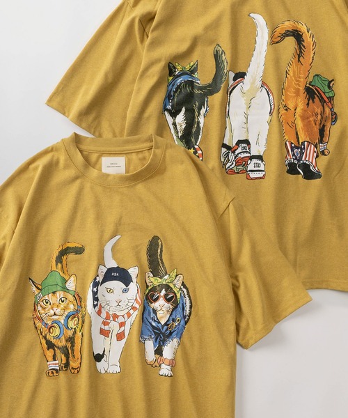 make a ray!（メイク ア レイ！）の「【81】フロント＆バック イヌネコ BIGレトロイラスト デザイン ヘビーウェイト オーバーサイズ Tシャツ/半袖Tシャツ（Tシャツ/カットソー・メンズ・ブラック/ブラック系その他/チャコールグレー/アッシュグレー/イエロー/ホワイト/ホワイト系その他・M/L/XL）」の7枚目の写真