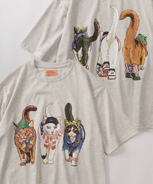 make a ray!（メイク ア レイ！）の「【81】フロント＆バック イヌネコ BIGレトロイラスト デザイン ヘビーウェイト オーバーサイズ Tシャツ/半袖Tシャツ（Tシャツ/カットソー・メンズ・ブラック/ブラック系その他/チャコールグレー/アッシュグレー/イエロー/ホワイト/ホワイト系その他・M/L/XL）」の6枚目の写真