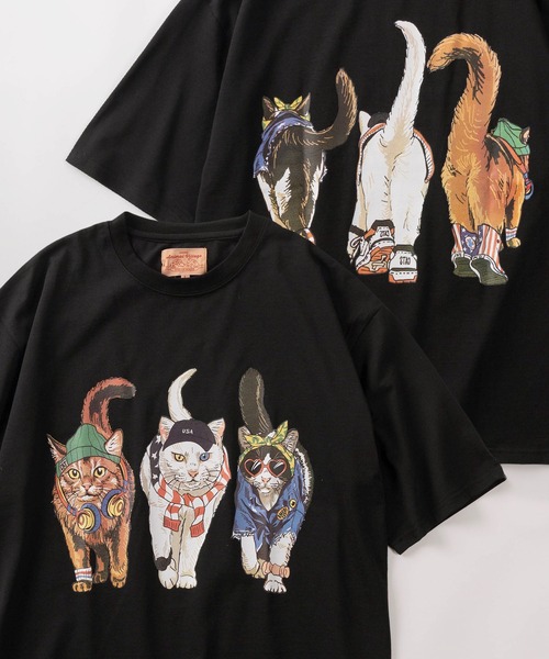 make a ray!（メイク ア レイ！）の「【81】フロント＆バック イヌネコ BIGレトロイラスト デザイン ヘビーウェイト オーバーサイズ Tシャツ/半袖Tシャツ（Tシャツ/カットソー・メンズ・ブラック/ブラック系その他/チャコールグレー/アッシュグレー/イエロー/ホワイト/ホワイト系その他・M/L/XL）」の4枚目の写真