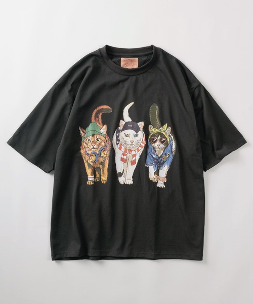 make a ray!（メイク ア レイ！）の「【81】フロント＆バック イヌネコ BIGレトロイラスト デザイン ヘビーウェイト オーバーサイズ Tシャツ/半袖Tシャツ（Tシャツ/カットソー・メンズ・ブラック/ブラック系その他/チャコールグレー/アッシュグレー/イエロー/ホワイト/ホワイト系その他・M/L/XL）」の8枚目の写真