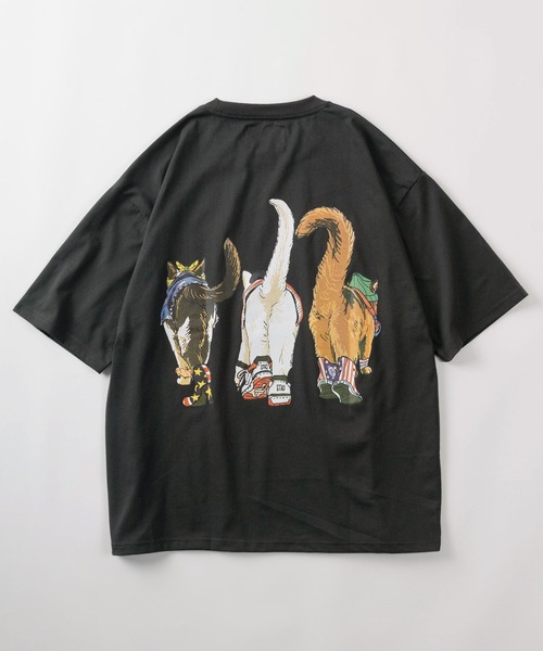 make a ray!（メイク ア レイ！）の「【81】フロント＆バック イヌネコ BIGレトロイラスト デザイン ヘビーウェイト オーバーサイズ Tシャツ/半袖Tシャツ（Tシャツ/カットソー・メンズ・ブラック/ブラック系その他/チャコールグレー/アッシュグレー/イエロー/ホワイト/ホワイト系その他・M/L/XL）」の9枚目の写真