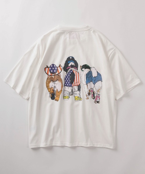 make a ray!（メイク ア レイ！）の「【81】フロント＆バック イヌネコ BIGレトロイラスト デザイン ヘビーウェイト オーバーサイズ Tシャツ/半袖Tシャツ（Tシャツ/カットソー・メンズ・ブラック/ブラック系その他/チャコールグレー/アッシュグレー/イエロー/ホワイト/ホワイト系その他・M/L/XL）」の11枚目の写真