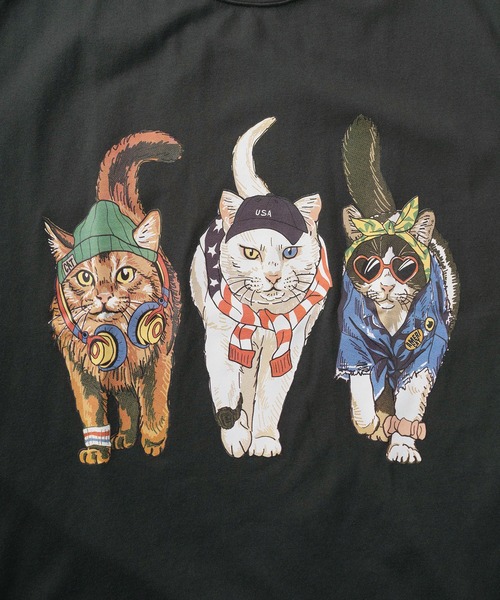 make a ray!（メイク ア レイ！）の「【81】フロント＆バック イヌネコ BIGレトロイラスト デザイン ヘビーウェイト オーバーサイズ Tシャツ/半袖Tシャツ（Tシャツ/カットソー・メンズ・ブラック/ブラック系その他/チャコールグレー/アッシュグレー/イエロー/ホワイト/ホワイト系その他・M/L/XL）」の15枚目の写真