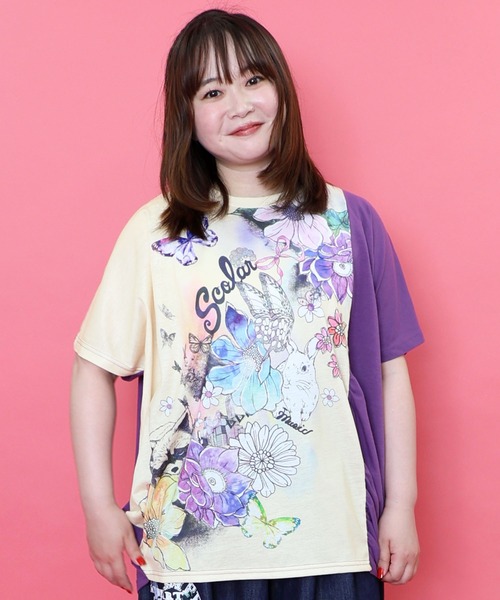 スカラー　ScoLar　ゆったり　総柄　ボア　ルームウェア　新品　未使用 152670：花アニマル柄 バイカラー切替チュニック（チュニック