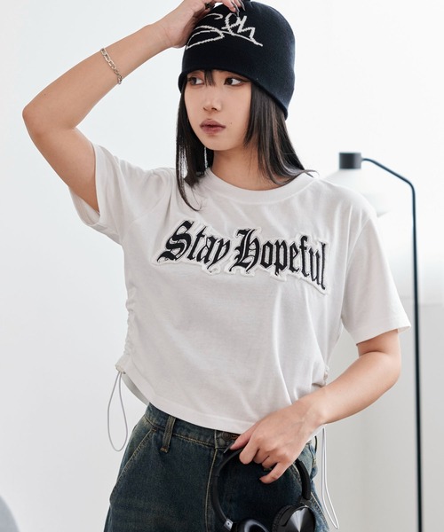 WEGO(ウィゴー)の「WEGO/グラフィックサイドドロストショートT(Tシャツ/カットソー・レディース・ホワイト/ブラック・FREE)」の8枚目の写真