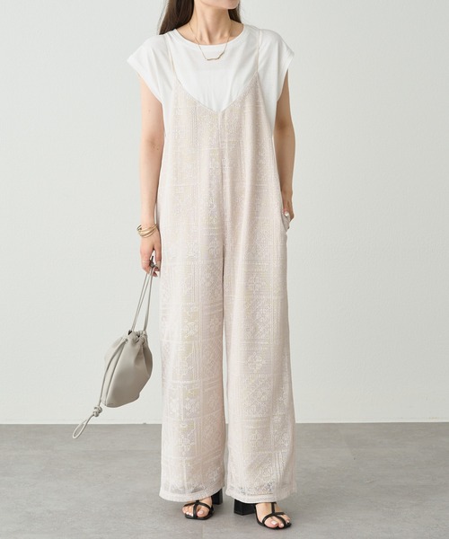 メッシュクロス刺繍サロペット（サロペット/オーバーオール