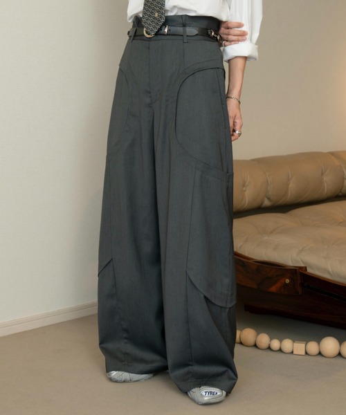 soerte(\Ge)Wide straight curve tuck trousers /ChXg[gJ[u^bNgEU[(XbNX)