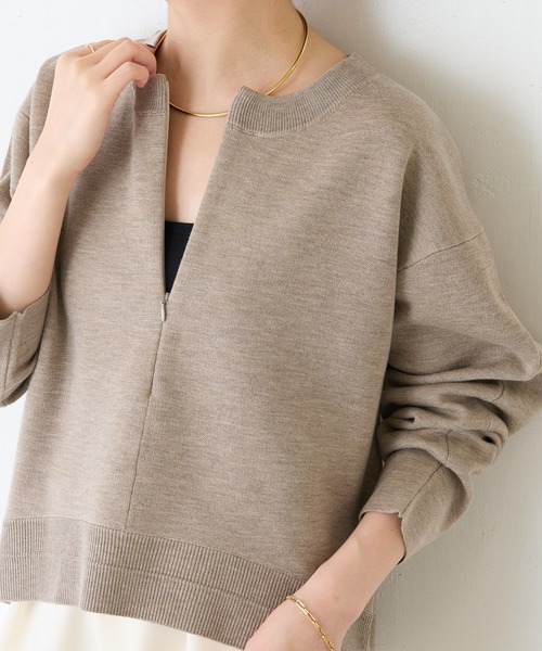 COLLAGE GALLARDAGALANTE（コラージュガリャルダガランテ）の「スウェットライクラウンドヘムニット（ニット/セーター・レディース・ライトグレー/ブラック/レッド/パープル/ベージュ/ネイビー/オフホワイト・FREE）」の4枚目の写真