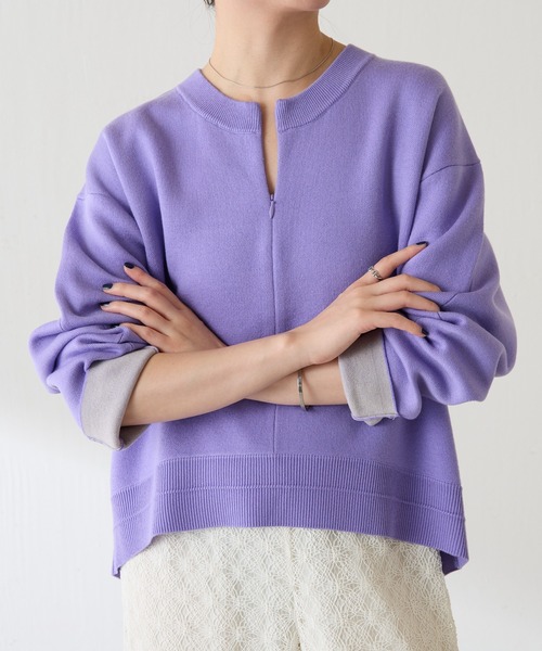 COLLAGE GALLARDAGALANTE（コラージュガリャルダガランテ）の「スウェットライクラウンドヘムニット（ニット/セーター・レディース・ライトグレー/ブラック/レッド/パープル/ベージュ/ネイビー/オフホワイト・FREE）」の6枚目の写真