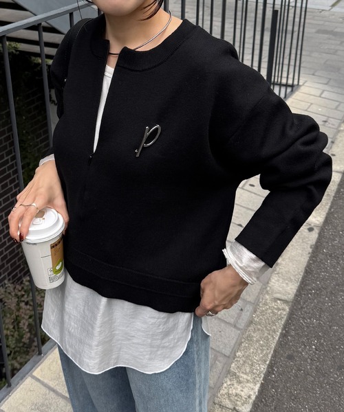 セール】スウェットライクラウンドヘムニット（ニット/セーター