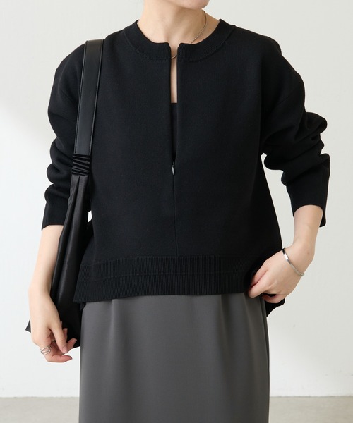 COLLAGE GALLARDAGALANTE（コラージュガリャルダガランテ）の「スウェットライクラウンドヘムニット（ニット/セーター・レディース・ライトグレー/ブラック/レッド/パープル/ベージュ/ネイビー/オフホワイト・FREE）」の14枚目の写真