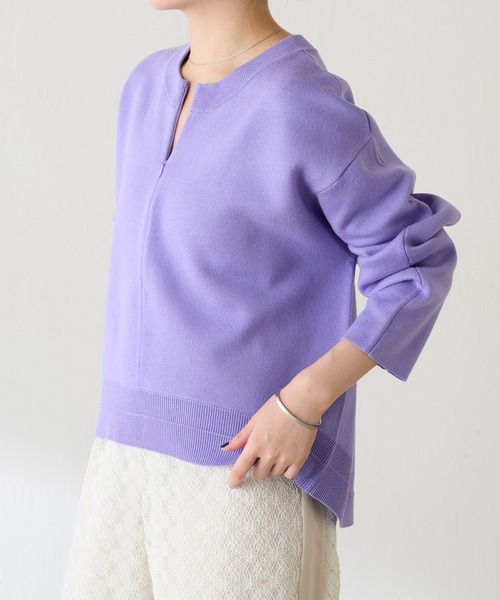 セール】スウェットライクラウンドヘムニット（ニット/セーター