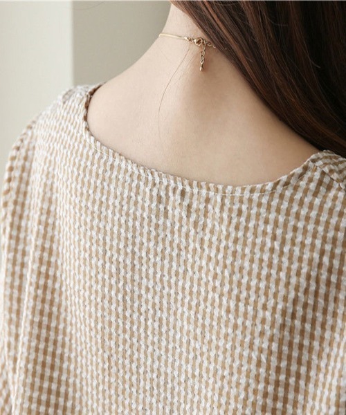 Beststore（ベストストア）の「ギンガムチェック フリル七分袖 シャツブラウス（シャツ/ブラウス・レディース・ブラウン/ネイビー/ブラック・FREE）」の11枚目の写真