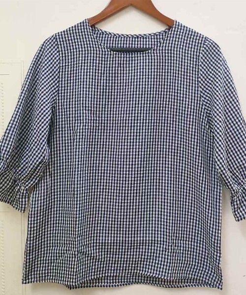 Beststore（ベストストア）の「ギンガムチェック フリル七分袖 シャツブラウス（シャツ/ブラウス・レディース・ブラウン/ネイビー/ブラック・FREE）」の18枚目の写真