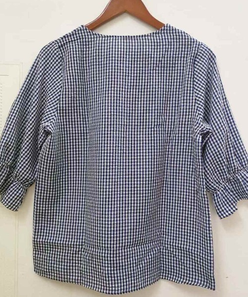 Beststore（ベストストア）の「ギンガムチェック フリル七分袖 シャツブラウス（シャツ/ブラウス・レディース・ブラウン/ネイビー/ブラック・FREE）」の19枚目の写真