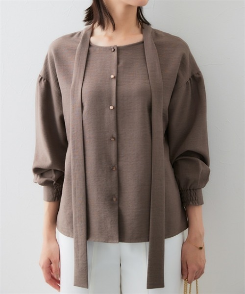 7days Life Styling（セブンデイズライフスタイリング）の「麻調合繊２WAYリボンブラウス（しわになりにくい・接触冷感・ＵＶカット・ウォッシャブル）<大きいサイズ有>（シャツ/ブラウス・レディース・チャコール/ネイビー/モカ・3L/LL/L/M/S）」の15枚目の写真