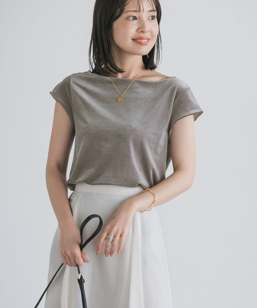 Noble(ノーブル)の「《追加》シアーベロアキャップスリーブTee(Tシャツ/カットソー・レディース・グレー/ホワイト系その他/ブラウン・FREE)」の8枚目の写真