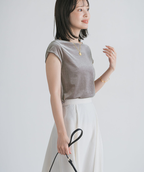 Noble(ノーブル)の「《追加》シアーベロアキャップスリーブTee(Tシャツ/カットソー・レディース・グレー/ホワイト系その他/ブラウン・FREE)」の9枚目の写真