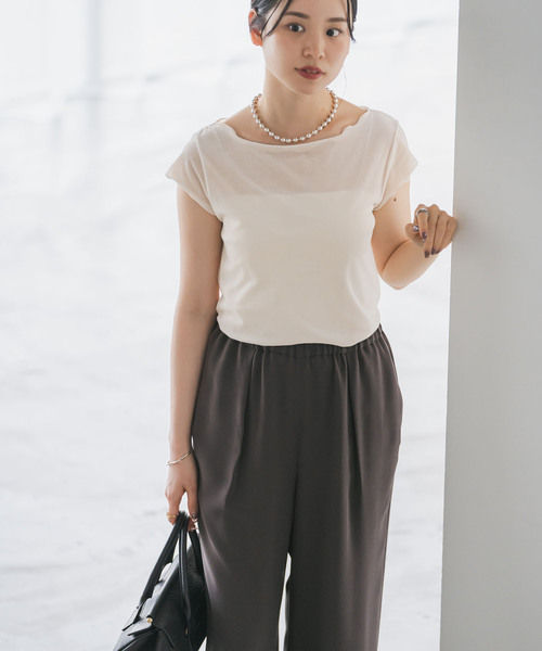 Noble(ノーブル)の「《追加》シアーベロアキャップスリーブTee(Tシャツ/カットソー・レディース・グレー/ホワイト系その他/ブラウン・FREE)」の14枚目の写真