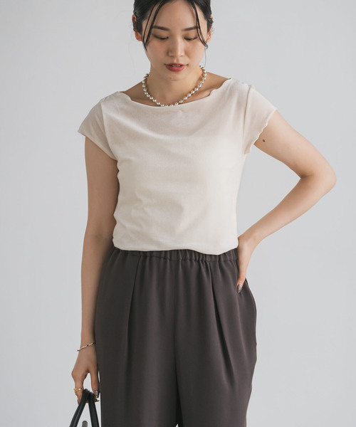 Noble(ノーブル)の「《追加》シアーベロアキャップスリーブTee(Tシャツ/カットソー・レディース・グレー/ホワイト系その他/ブラウン・FREE)」の18枚目の写真