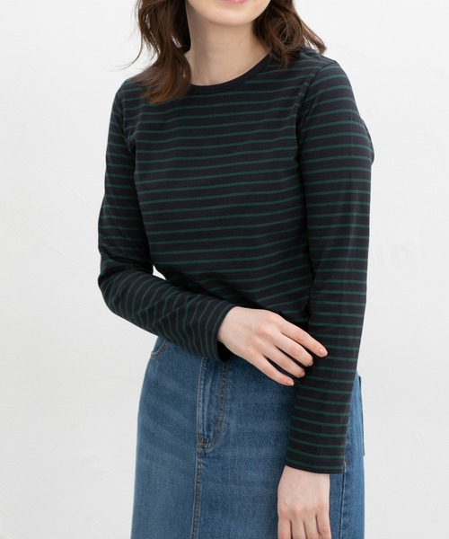 Honeys（ハニーズ）の「オーガニックボーダーＴ（Tシャツ/カットソー・レディース・ネイビー系1/ブラック×ベージュ/グレー系その他/ネイビー系2/パープル系その他・LL/L/S/M）」の4枚目の写真