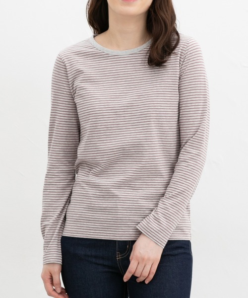 Honeys（ハニーズ）の「オーガニックボーダーＴ（Tシャツ/カットソー・レディース・ネイビー系1/ブラック×ベージュ/グレー系その他/ネイビー系2/パープル系その他・LL/L/S/M）」の3枚目の写真