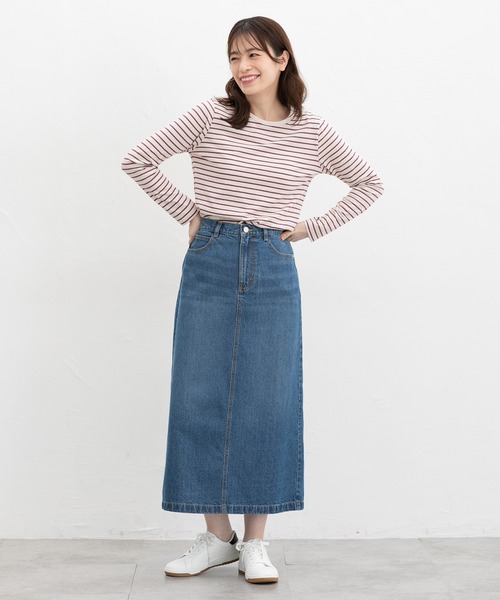 Honeys（ハニーズ）の「オーガニックボーダーＴ（Tシャツ/カットソー・レディース・ネイビー系1/ブラック×ベージュ/グレー系その他/ネイビー系2/パープル系その他・LL/L/S/M）」の7枚目の写真