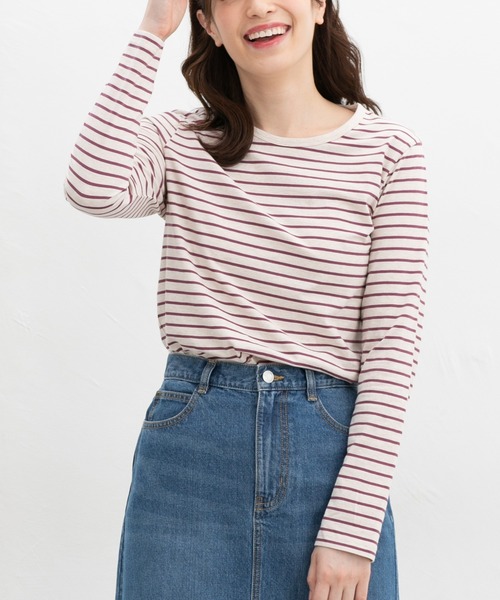 Honeys（ハニーズ）の「オーガニックボーダーＴ（Tシャツ/カットソー・レディース・ネイビー系1/ブラック×ベージュ/グレー系その他/ネイビー系2/パープル系その他・LL/L/S/M）」の8枚目の写真
