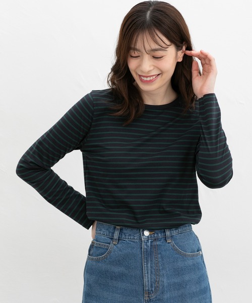 Honeys（ハニーズ）の「オーガニックボーダーＴ（Tシャツ/カットソー・レディース・ネイビー系1/ブラック×ベージュ/グレー系その他/ネイビー系2/パープル系その他・LL/L/S/M）」の10枚目の写真