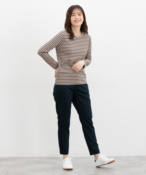 Honeys（ハニーズ）の「オーガニックボーダーＴ（Tシャツ/カットソー・レディース・ネイビー系1/ブラック×ベージュ/グレー系その他/ネイビー系2/パープル系その他・LL/L/S/M）」の11枚目の写真