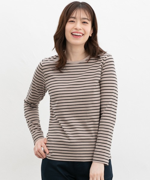 Honeys（ハニーズ）の「オーガニックボーダーＴ（Tシャツ/カットソー・レディース・ネイビー系1/ブラック×ベージュ/グレー系その他/ネイビー系2/パープル系その他・LL/L/S/M）」の12枚目の写真