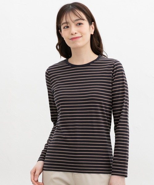Honeys（ハニーズ）の「オーガニックボーダーＴ（Tシャツ/カットソー・レディース・ネイビー系1/ブラック×ベージュ/グレー系その他/ネイビー系2/パープル系その他・LL/L/S/M）」の14枚目の写真
