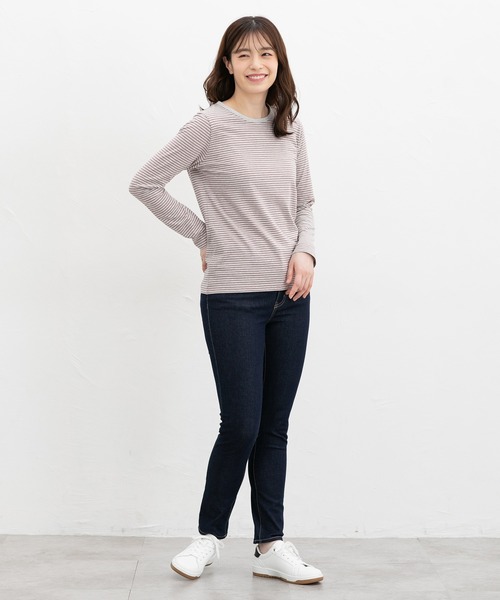 Honeys（ハニーズ）の「オーガニックボーダーＴ（Tシャツ/カットソー・レディース・ネイビー系1/ブラック×ベージュ/グレー系その他/ネイビー系2/パープル系その他・LL/L/S/M）」の15枚目の写真