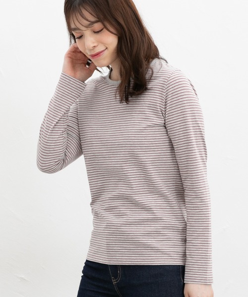Honeys（ハニーズ）の「オーガニックボーダーＴ（Tシャツ/カットソー・レディース・ネイビー系1/ブラック×ベージュ/グレー系その他/ネイビー系2/パープル系その他・LL/L/S/M）」の16枚目の写真