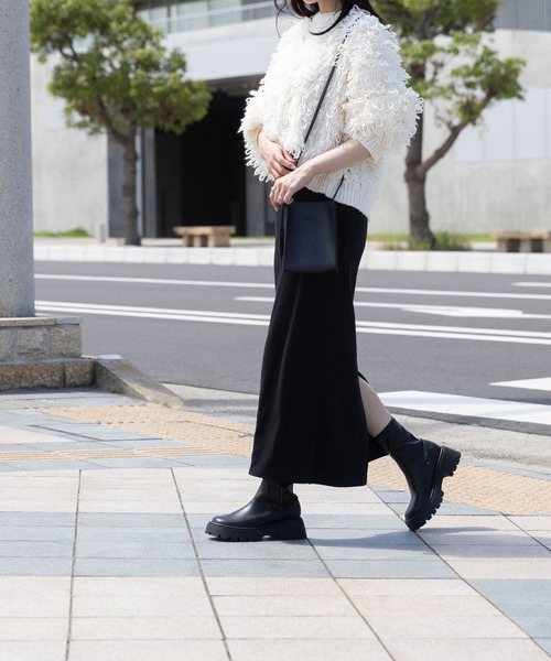 welleg（ウェレッグ）の「厚底 ストレッチ ショートブーツ（ブーツ・レディース・ブラック/ダークブラウン/アイボリー・M/L/LL/S）」の18枚目の写真