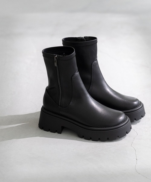 welleg（ウェレッグ）の「厚底 ストレッチ ショートブーツ（ブーツ・レディース・ブラック/ダークブラウン/アイボリー・M/L/LL/S）」の21枚目の写真