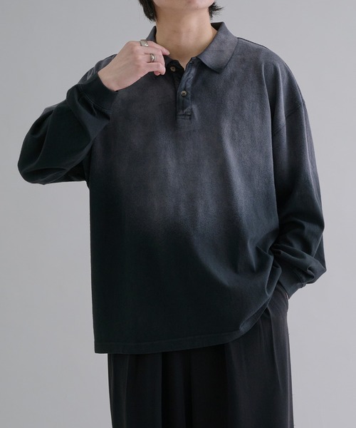 epnok（エプノック）の「フェードカラールーズポロシャツ（ポロシャツ・メンズ・ブラック/グレイッシュブルー/ブラック系・SMALL/MEDIUM/LARGE）」の4枚目の写真