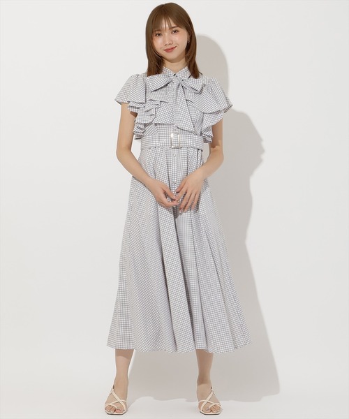 袖フリルチェックシャツワンピース