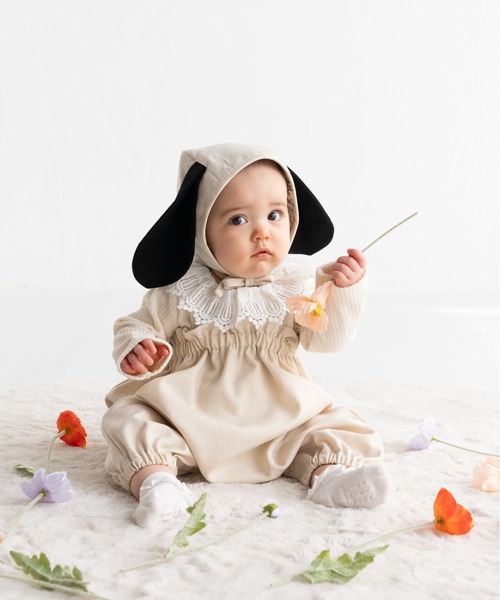 maarook(マルーク)の「杢ツイルリボンbabyロンパース(ロンパース・キッズ・グレー/オートミール・80cm/70cm)」の2枚目の写真