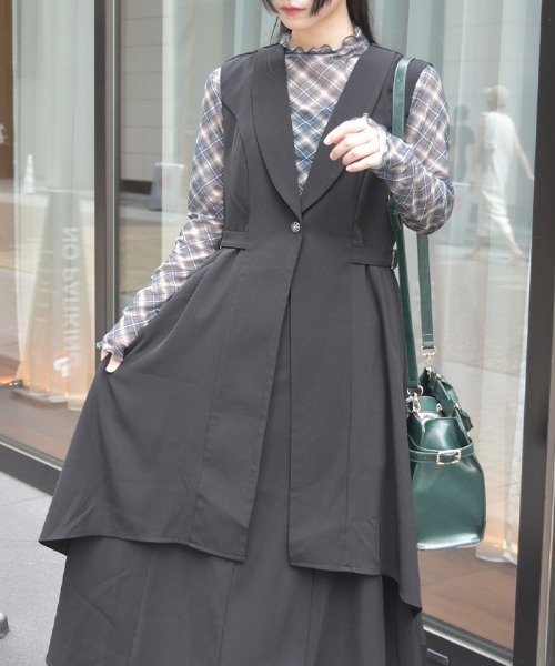 ロングジレ ロングジレ ベスト レディース トップス ロング 無地 ジレ・再販
